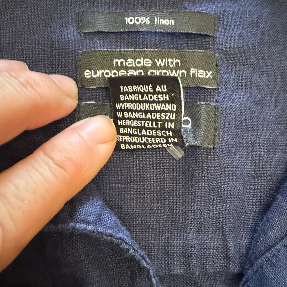 Jones & Co 100% Linen Navy Crop Trucker Jacket Nautical Coastal Minimalist L - Picture 5 of 8